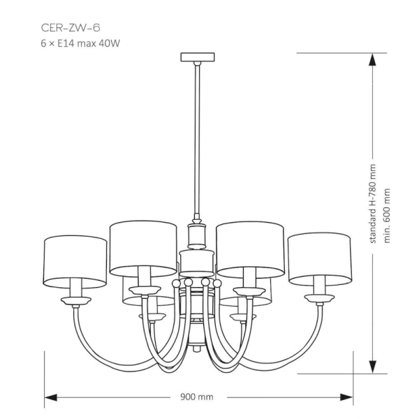 Tkaninowy żyrandol do sypialni Cero CER-ZW-6 (Z) brązowy mosiądz