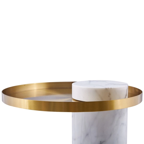 Designerski stolik kawowy COLUMN DP-FA1 white gold Step marmur stal biały złoty