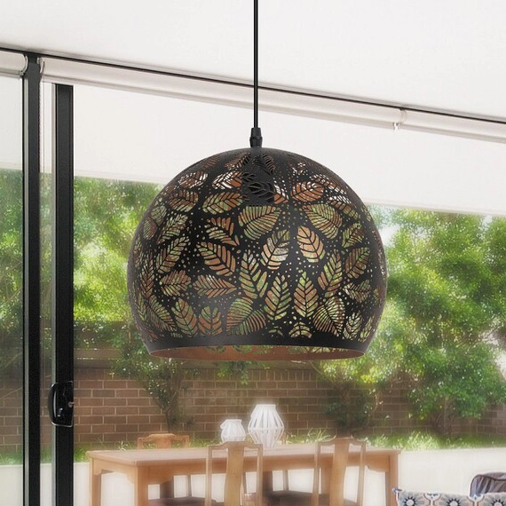 LAMPA wisząca MANORCA 2276 Rabalux orientalna OPRAWA zwis kula ball liście czarny złoty