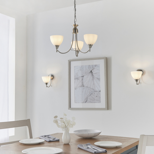 Lampa wisząca Alton 1805-3SC kielichy szkło opalowe satynowy chrom