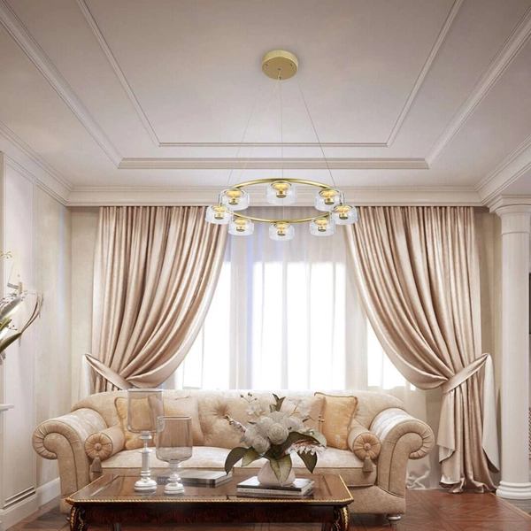 LAMPA wisząca LORELL 5390 Rabalux okrągła OPRAWA metalowa ZWIS pierścień LED 40W 3000K ring złoty przezroczysty