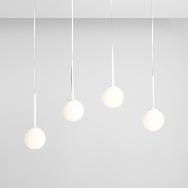 Wisząca lampa biała Bosso 1087L Aldex salonowy zwis balls na listwie