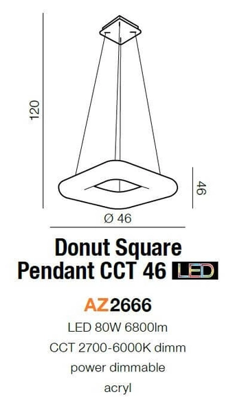 Kwadratowa lampa wisząca Donut LED 80W 2700-6000K do salonu biała