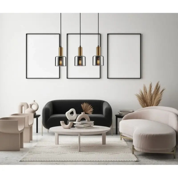 Kuchenna lampa wisząca Santia PND-65342-3-BRO+SG kaskada nad stół miedziana przydymiona