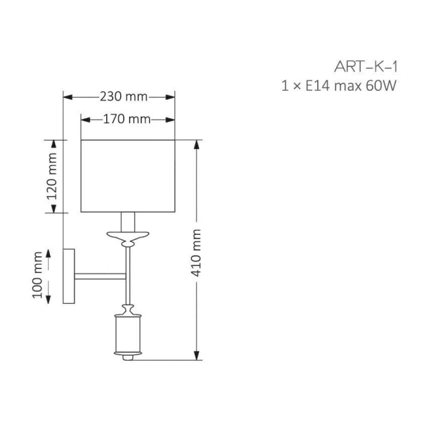 Abażurowa lampa ścienna Artu ART-K-1 (N) do jadalni biała nikiel