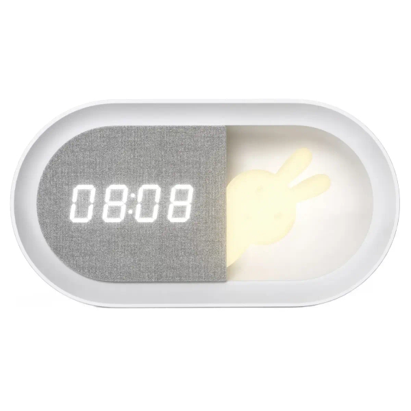 Dziecięca lampka nocna z budzikiem Bunny 328151 LED 1,2W 3000K biała szara