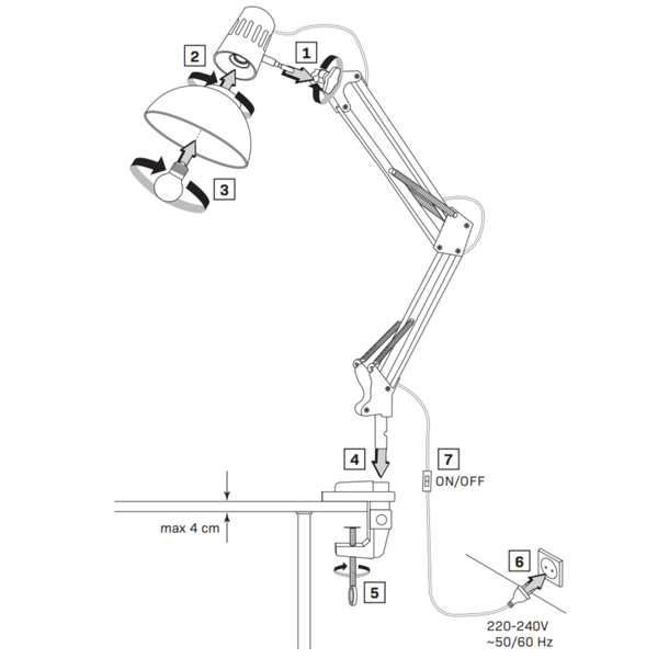 Regulowana lampa biurkowa WORKER 325150 przykręcana czarna