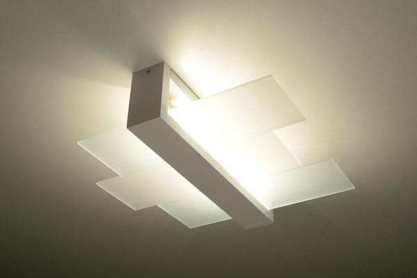 Plafon LAMPA sufitowa SL.0078 szklana OPRAWA drewno biała