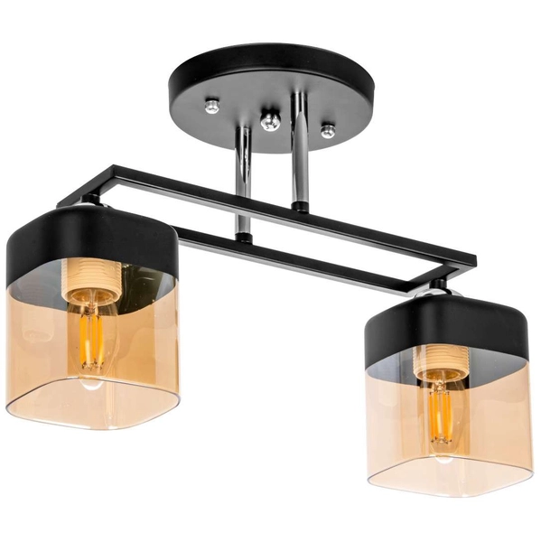 Industrialna LAMPA sufitowa VEN M225B/2 szklana czarna miodowa