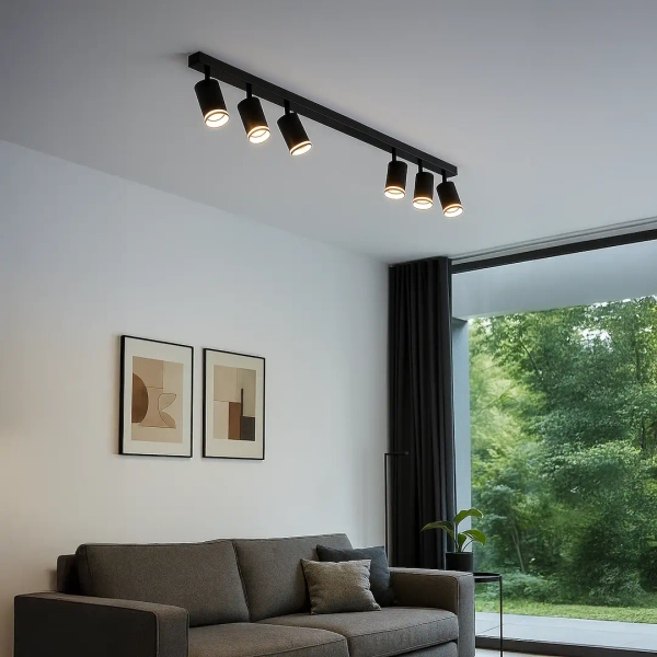 Podłużna lampa natynkowa Pipe Ring Spot ML2075 na listwie czarny