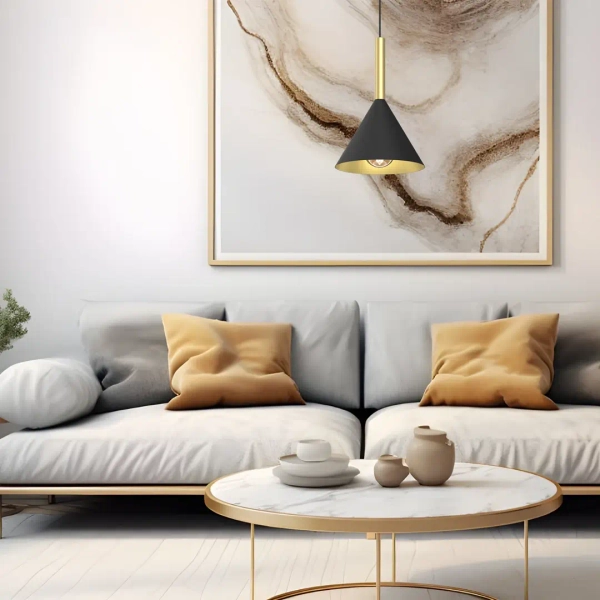 Stożkowa lampa wisząca PERU BLACK MLP0977 metalowa mosiądz czarna