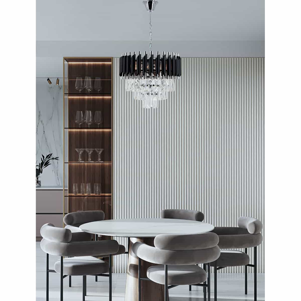 Kryształowa lampa wisząca Toledo 6260/4 8C BL glamour czarna chrom OUTLET