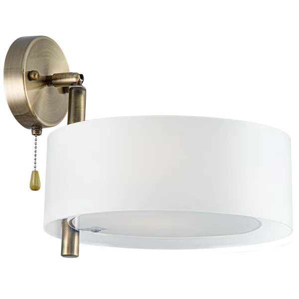 Klasyczny LAMPA ścienna DRS8006/1 21QG Elem abażurowy kinkiet okrągły do sypiani biały mosiądz