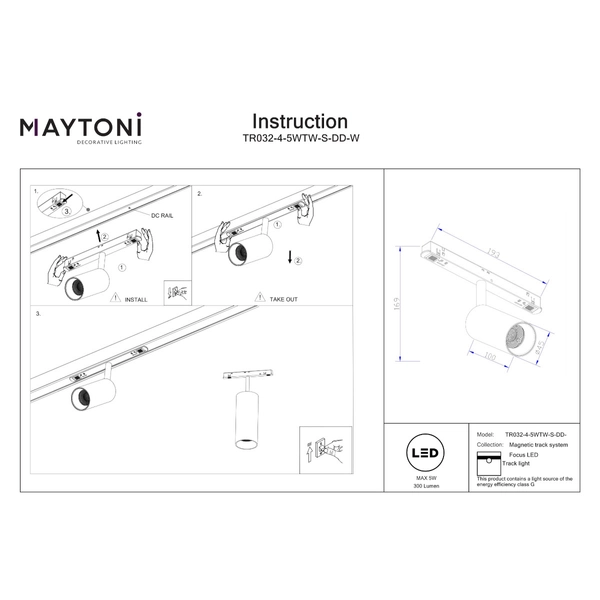 Lampa do szynoprzewodów Focus TR032-4-5WTW-S-DD-W LED 5W 2700-6000K magnetycznych biała