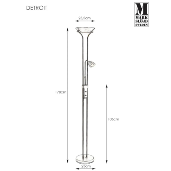 Podłogowa lampa stalowa DETROIT metalowa na peszlu do salonu 111241