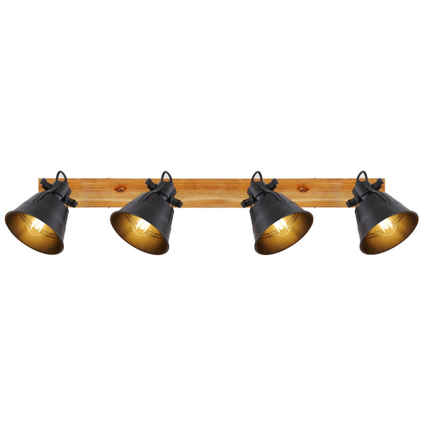 Industrialna LAMPA sufitowa GUNTHER 15466S-4 Globo plafon drewno czarny