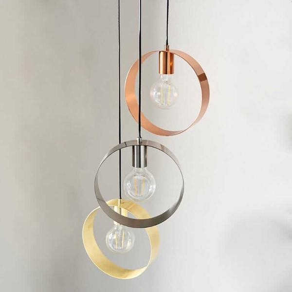 Potrójna lampa wisząca Hoop 81922 Endon do korytarza okręgi miedź mosiądz nikiel
