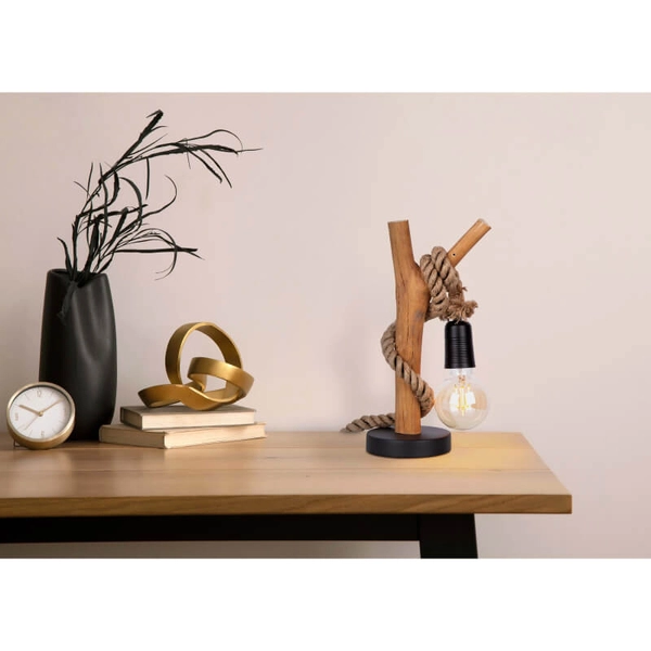 Stołowa lampa drewniana Nerida 52060146X ze sznurkiem brązowa