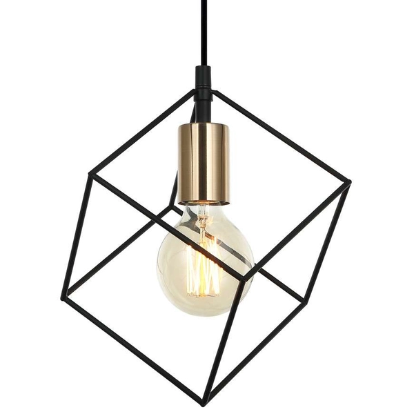 Wisząca LAMPA industrialna MORESTEL MDM-4244/1 BK+BRO Italux metalowa OPRAWA kwadratowy ZWIS klatka druciana carna złota