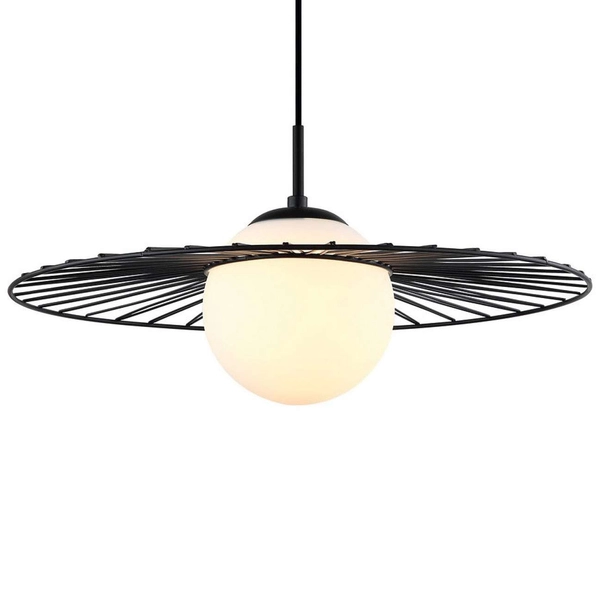 Druciana LAMPA wisząca SALLY MDM-4003/1 BK Italux okrągła OPRAWA szklana kula ball ZWIS kapelusz czarny biały