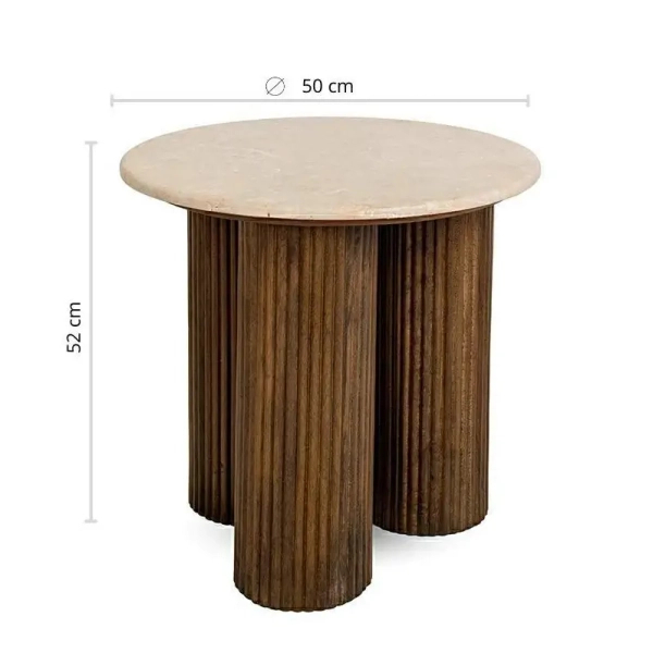 Beżowy stolik kawowy RAGNO MM001501100333 brązowy drewno dekor marmuru 50cm