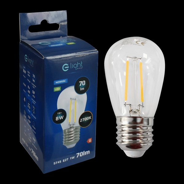 Retro żarówka filamentowa LED 1W ST45 E27 2700K ciepła