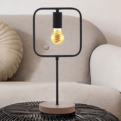 Industrialna lampka stołowa Rufin 3219 metalowa ramka czarna drewno