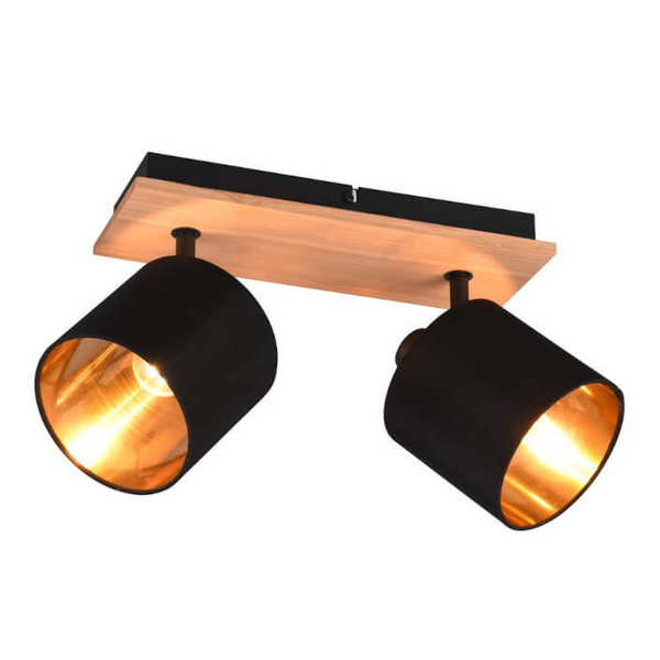 Podwójna lampa sufitowa z regulacją IKERIS DL030-81332 drewniany czarny złoty