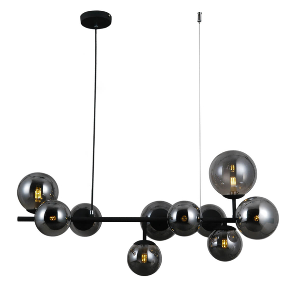 Modernistyczna LAMPA wisząca FRONTERA PND-40423-10 Italux metalowa OPRAWA szklane kule zwis czarny przydymiony