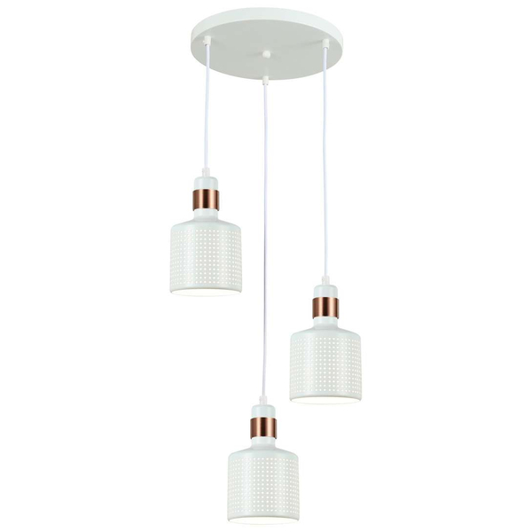 Wisząca LAMPA loftowa RESTENZA PND-2439-3-WH Italux metalowa OPRAWA ażurowy ZWIS kaskada tuby białe miedziane