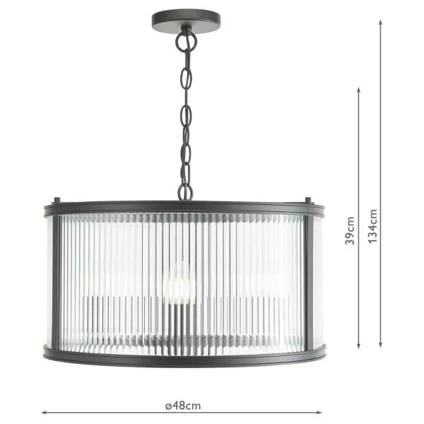 Ryflowana wisząca lampa Bianka BIA0322 do jadalni na łańcuchu czarny