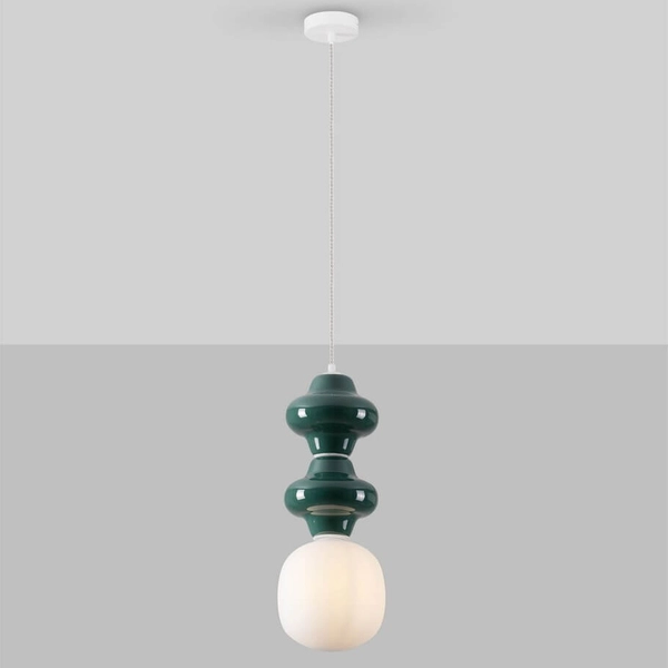 Lampa ceramiczna wisząca VILROSA LE44559 do salonu ciemnozielona biała