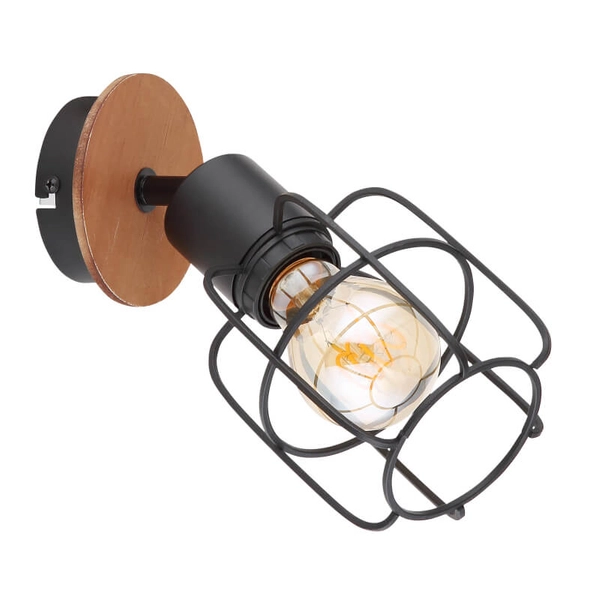 Ścienna lampa druciana Willa 54037-1 do salonu czarna drewno