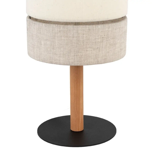 Stołowa nocna lampka Eco 5596 lniany abażur sosna beżowy czarny