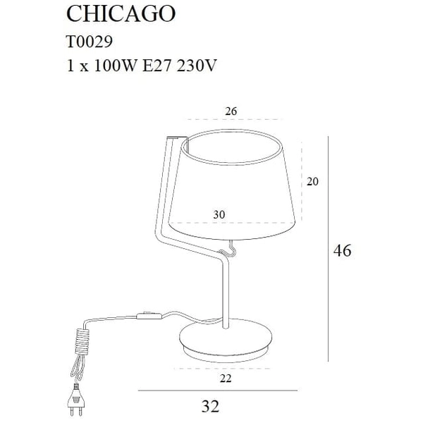Lampka stołowa z abażurem CHICAGO T0029 Maxlight metal tkanina czarna