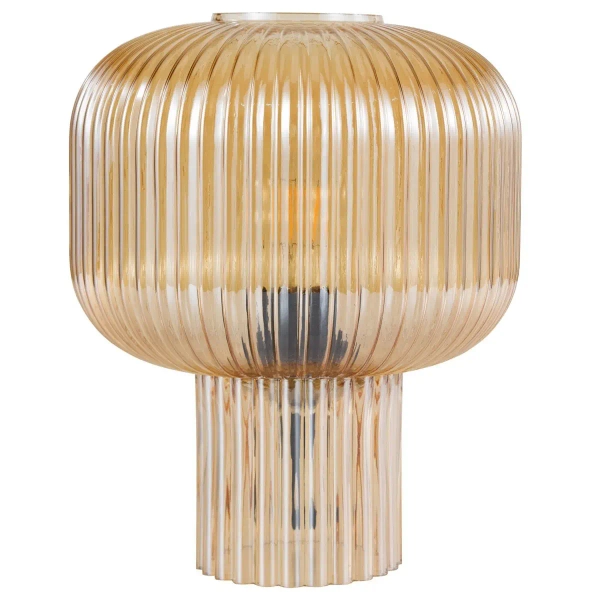 Żebrowana lampa stołowa Demarius DEM4206 szklana bursztynowa