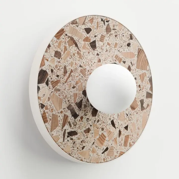 Okrągła lampa ścienna LEGRA 21414107 lastriko IP44 drewniana biała kremowa