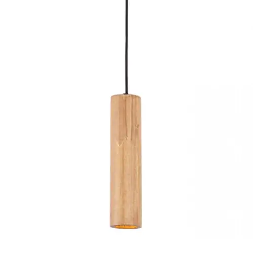 Podłużna wisząca lampa 22214 cylindryczna tuba drewniana czarna