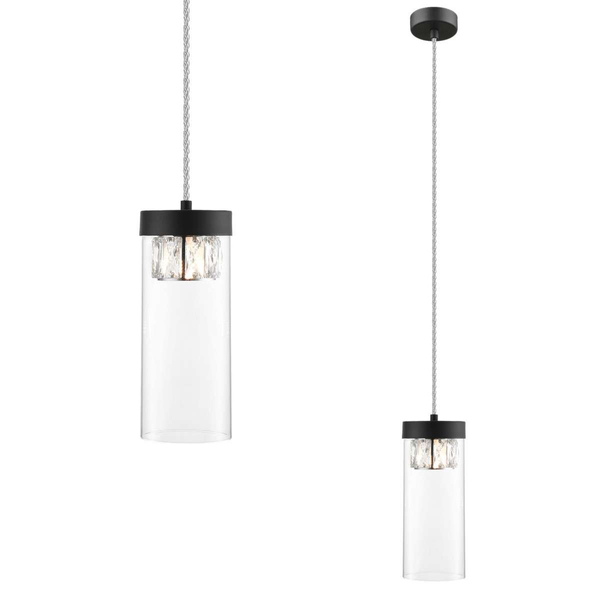 Wisząca lampa tubki GEM P0389-01D-P7AC szklana czarny przezroczysty