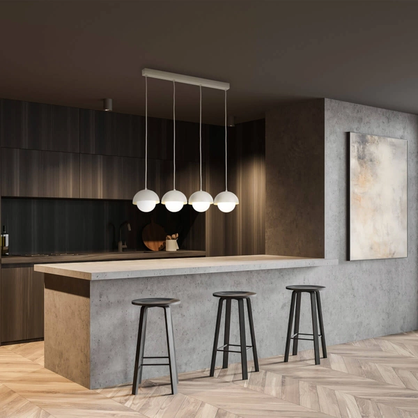 Wisząca lampa na listwie Bono 10213 bubbles do jadalni beżowa biała