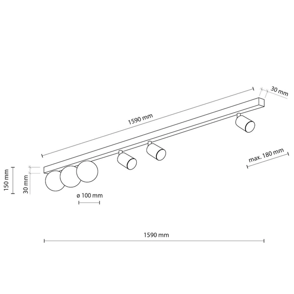 Sufitowa lampa do kuchni Vox 10003 listwa kule rurki czarna biała