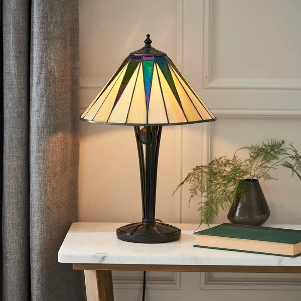 Nocna lampka szklana Dark star 70367 witrażowa tiffany brązowa kolorowa