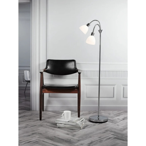 Lampa podłogowa podwójna Ray 63224033 metalowa szklana biała chrom