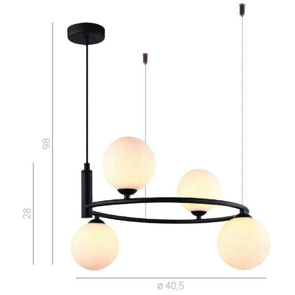 LAMPA wisząca AMILY MDM-3974/4 BK Italux metalowa OPRAWA okrągły ZWIS szklane kule balls czarny biały