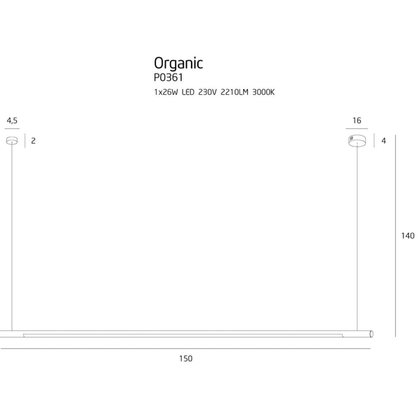 Lampa wisząca nad wyspę ORGANIC P0361 Maxlight LED 26W 3000K belka biała