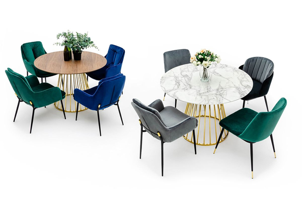 Okrągły stół GLAM WALNUT z drewnianym blatem orzech chrom