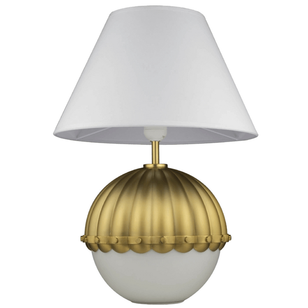 Lampka na stół Pralines T01282BR Cosmolight kulista biała mosiądz