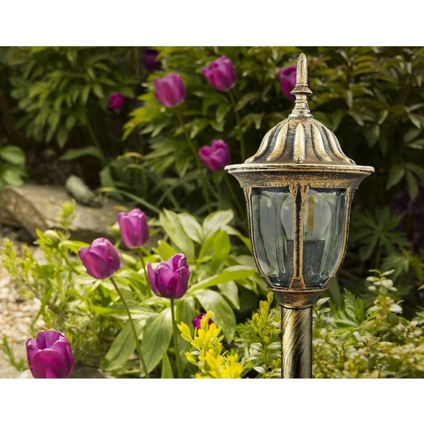 Stojąca LAMPA zewnętrzna FLORENCJA 302595 Polux ogrodowa OPRAWA metalowa latarnia outdoor IP43 patyna przezroczysta