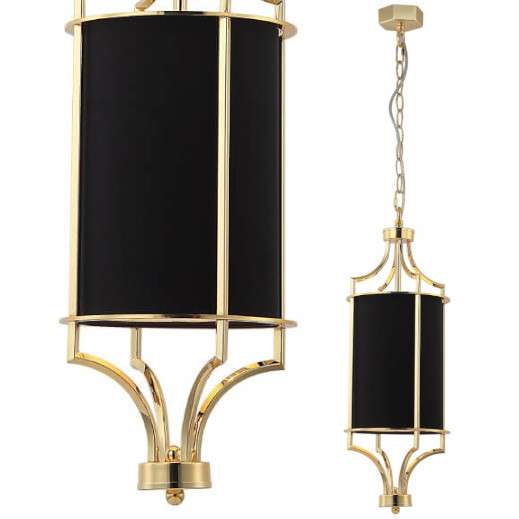 Klasyczna LAMPA wisząca Lunga Gold Nero Orlicki Design abażurowa OPRAWA okrągły ZWIS tuba na łańcuchu czarna złota