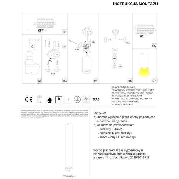 Natynkowa lampa punktowa Stala 301003003 Elkim salonowa tuba czarna